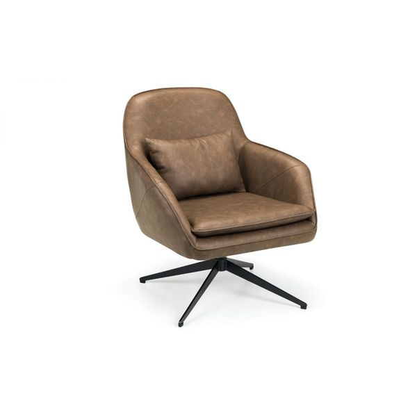 Julian Bowen, Bowery Swivel Chair Brown Faux Leather & Black Base