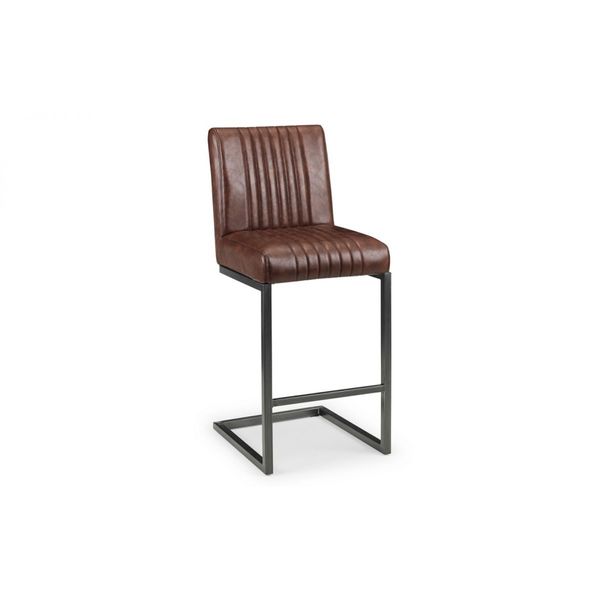 Julian Bowen, Brooklyn Bar Stool Brown Faux Leather & Gunmetal Frame