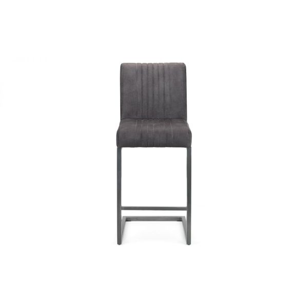 Julian Bowen, Brooklyn Bar Stool Charcoal Grey Faux Leather & Gunmetal Frame