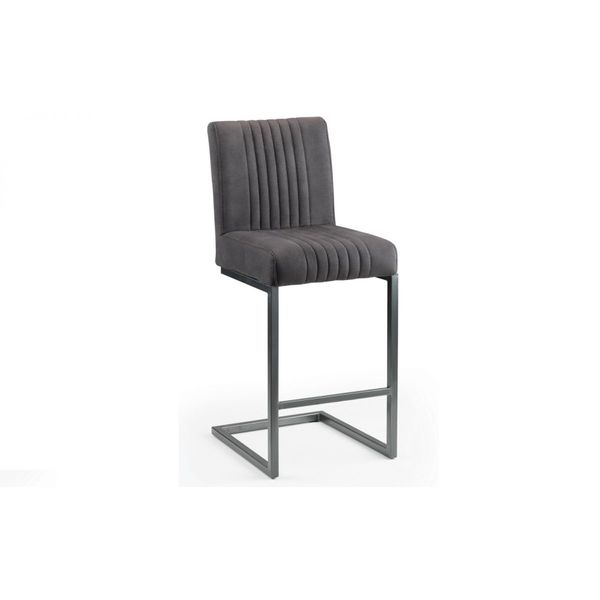 Julian Bowen, Brooklyn Bar Stool Charcoal Grey Faux Leather & Gunmetal Frame