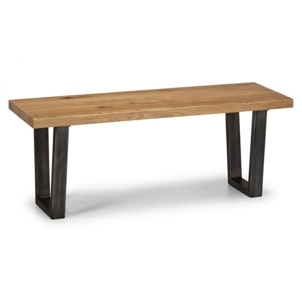 Julian Bowen, Brooklyn Bench Seat Solid Oak & Gunmetal Frame