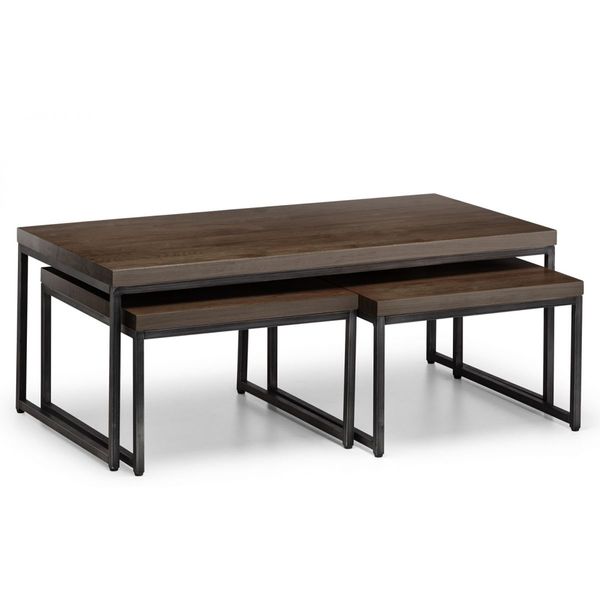 Julian Bowen, Brooklyn Nesting Coffee Tables Dark Oak & Gunmetal Frames