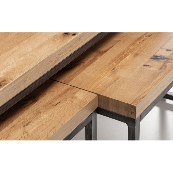 Julian Bowen, Brooklyn Nesting Coffee Tables Solid Oak & Gunmetal Frames