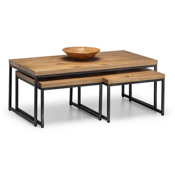 Julian Bowen, Brooklyn Nesting Coffee Tables Solid Oak & Gunmetal Frames