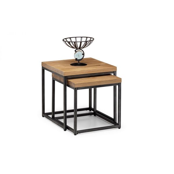 Julian Bowen, Brooklyn Nesting Lamp Tables Solid Oak & Gunmetal Frames