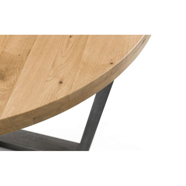 Julian Bowen, Brooklyn Round Dining Table Solid Oak & Gunmetal Trestle Legs