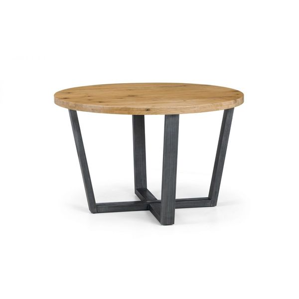 Julian Bowen, Brooklyn Round Dining Table Solid Oak & Gunmetal Trestle Legs