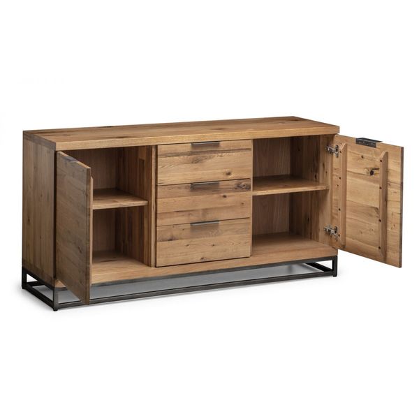 Julian Bowen, Brooklyn Sideboard Solid Oak & Gunmetal Frame