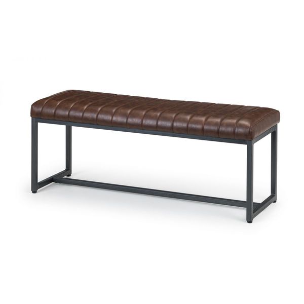 Julian Bowen, Brooklyn Upholstered Bench Seat Brown Faux Leather Metal Frame