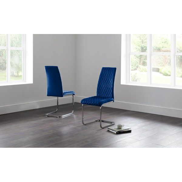 Julian Bowen, Calabria Velvet Cantilever Dining Chair Blue & Chrome Frame