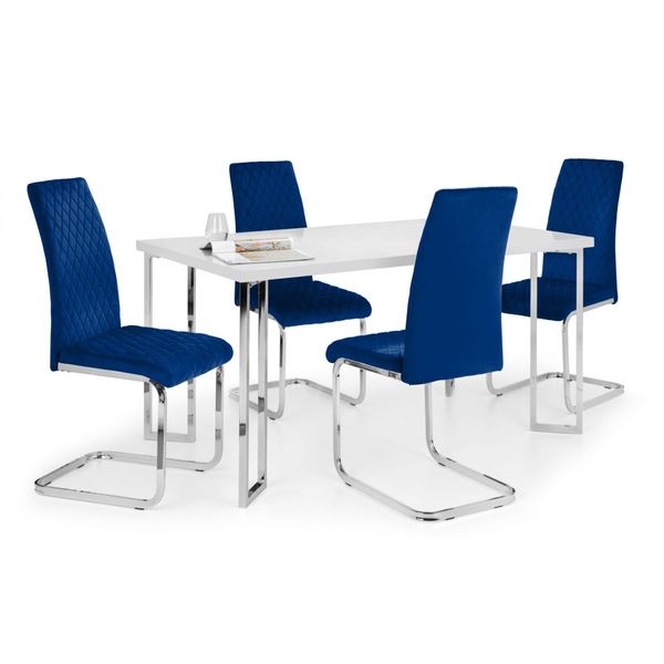 Julian Bowen, Calabria Velvet Cantilever Dining Chair Blue & Chrome Frame