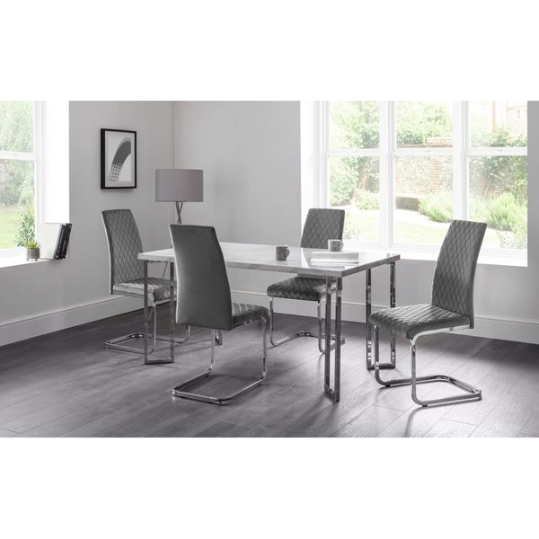 Julian Bowen, Calabria Velvet Cantilever Dining Chair Grey & Chrome Frame