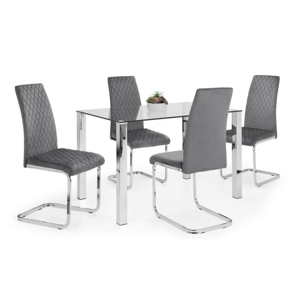 Julian Bowen, Calabria Velvet Cantilever Dining Chair Grey & Chrome Frame