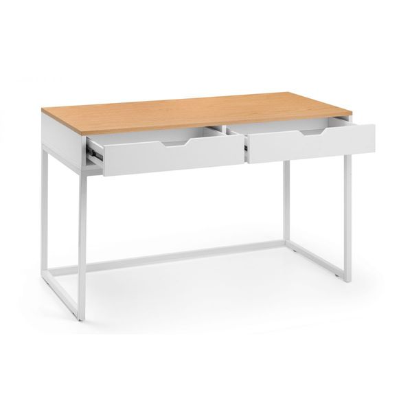 Julian Bowen, California Desk Oak Effect Top on White Frame Base