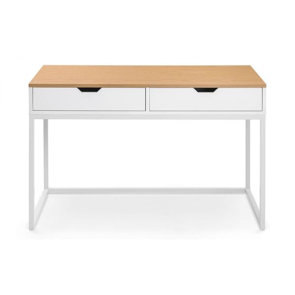 Julian Bowen, California Desk Oak Effect Top on White Frame Base